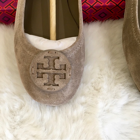 Tory Burch Minnie Suede Leather Travel Ballet Flat, Rocky Pebble - Picture 12 of 14